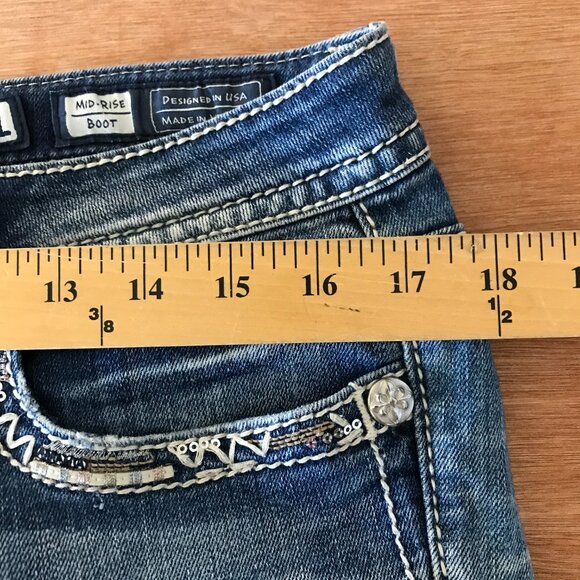 Miss Me Bootcut Jeans Women 31 Blue Mid Rise Flap Pockets Rhinestone Medium Wash - Picture 11 of 16